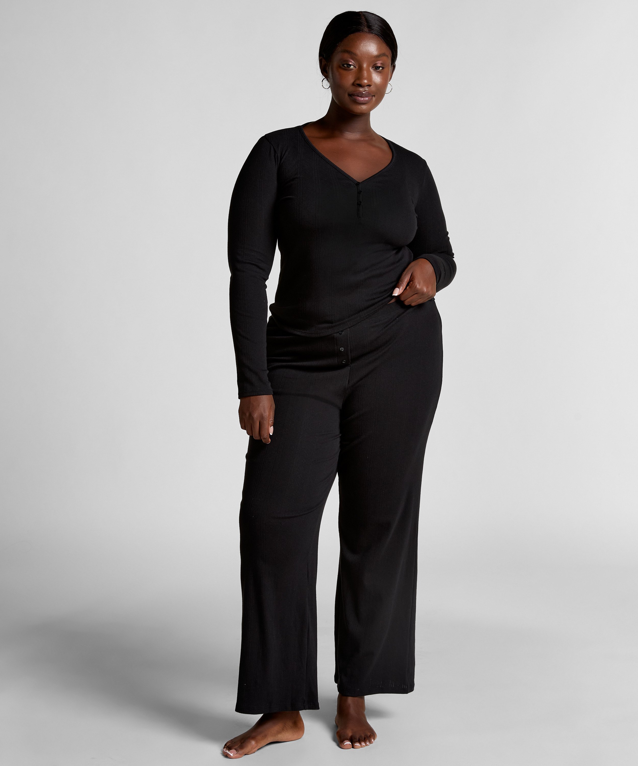 Henley Pyjama Top, Black, main