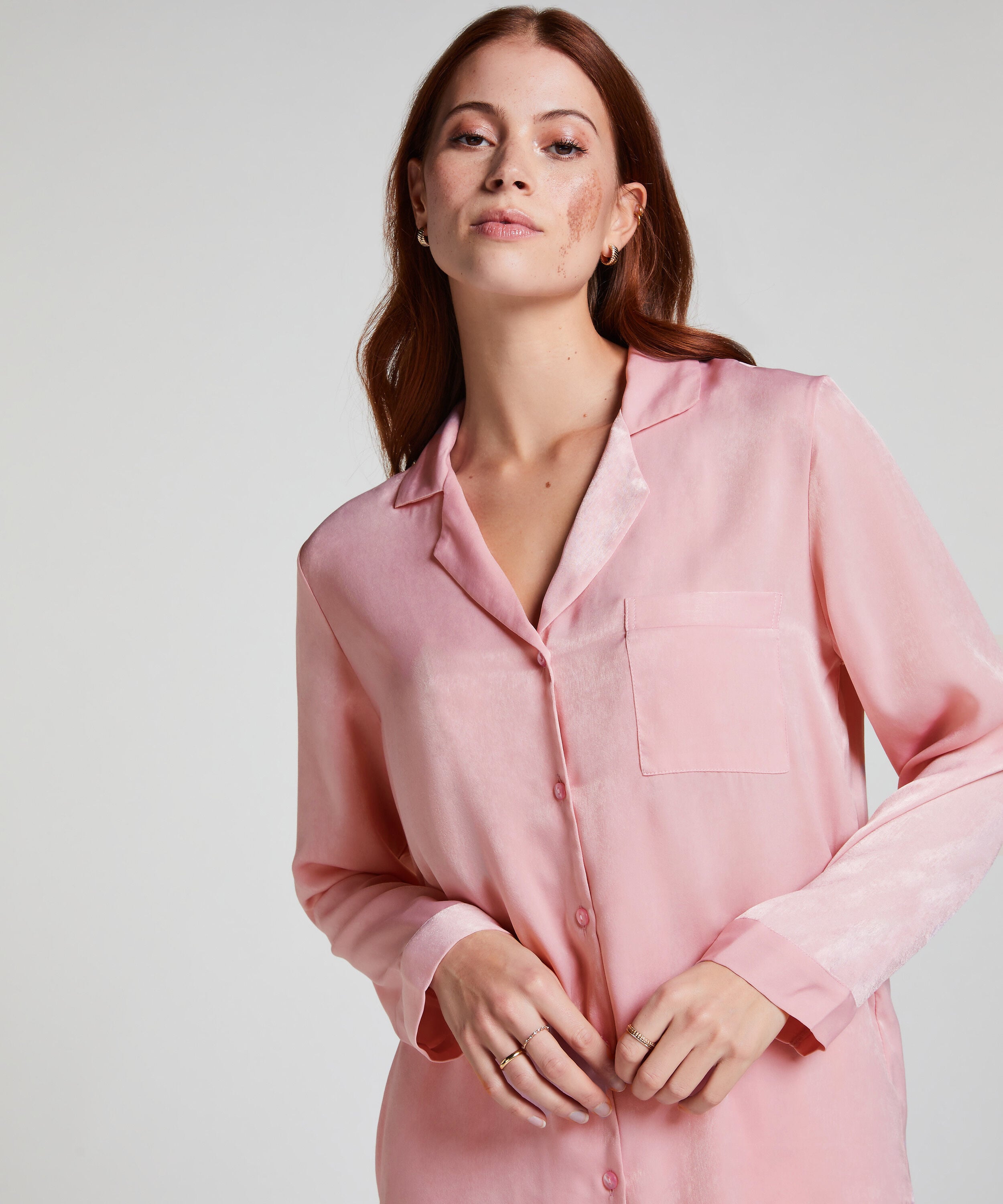 Satin Long-Sleeved Jacket, Pink