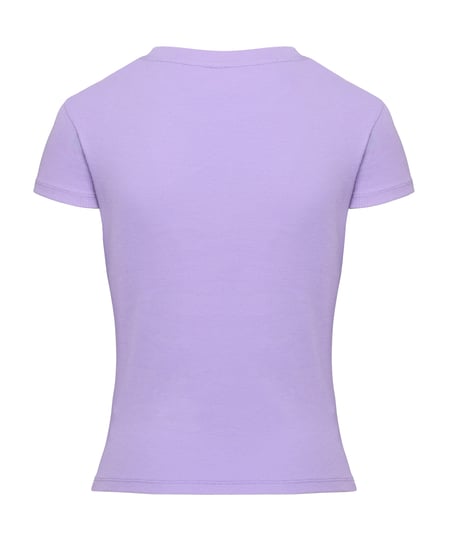Ribbed Crew Neck Short-Sleeved Pyjama Top, Purple