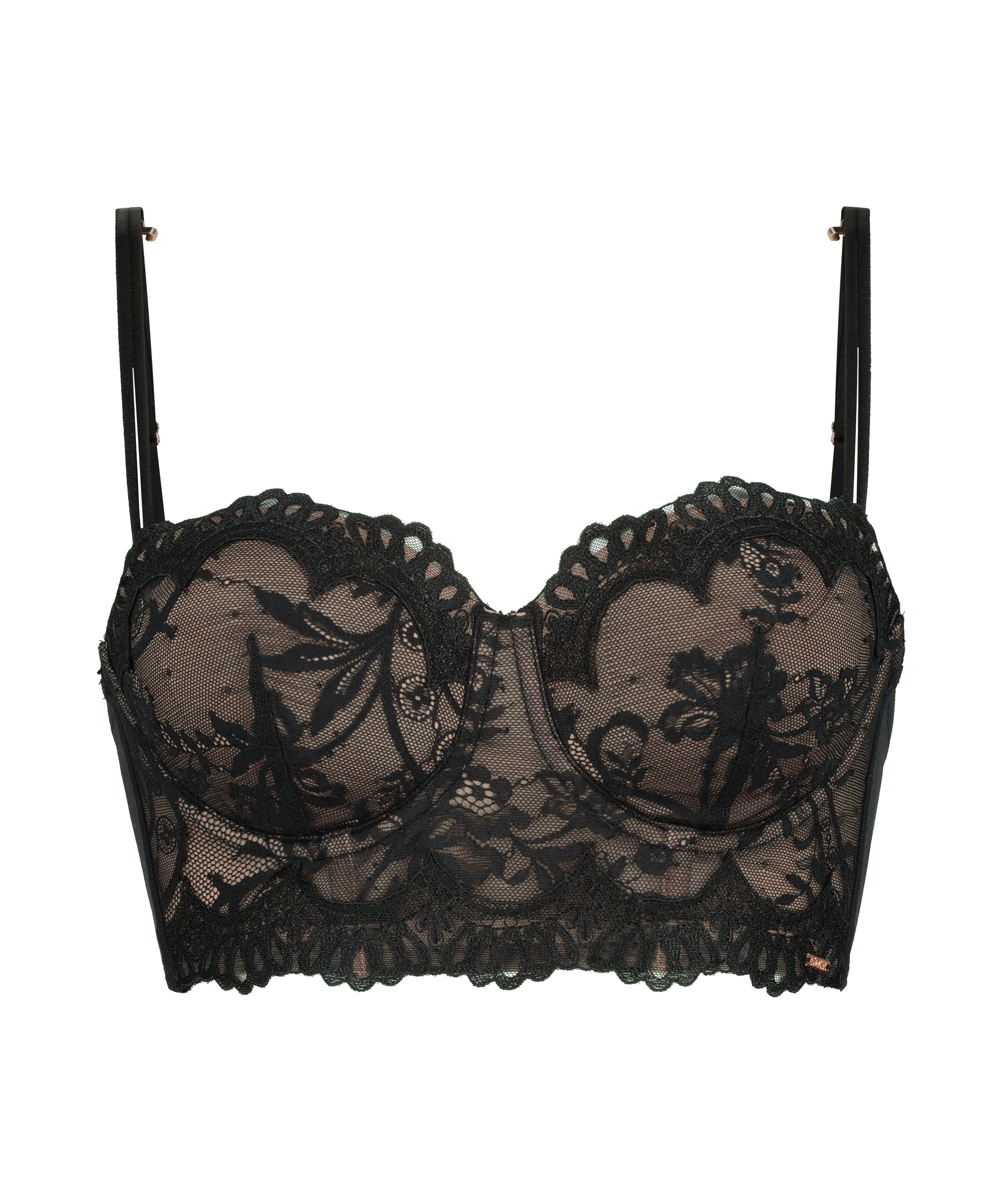 Helena Padded Underwired Longline Bra, Black, main