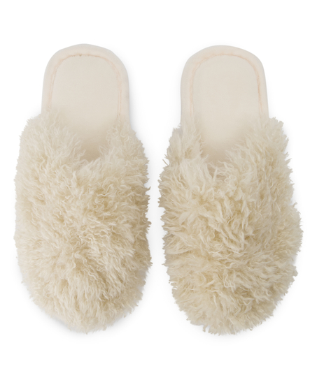 Fake Fur Slippers, Beige