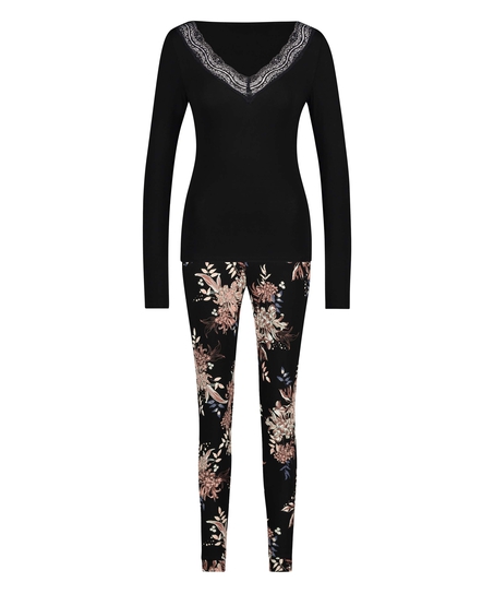 Dahlia Long-sleeved Pyjama Set, Black