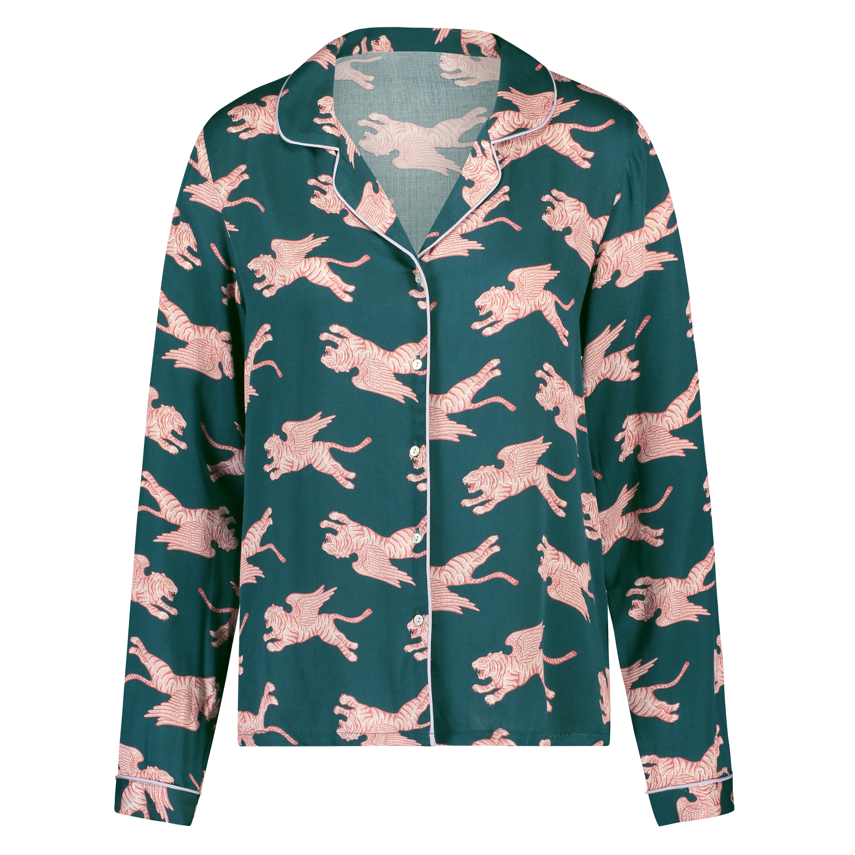 Woven Pyjama Jacket Long Sleeves, Blue, main