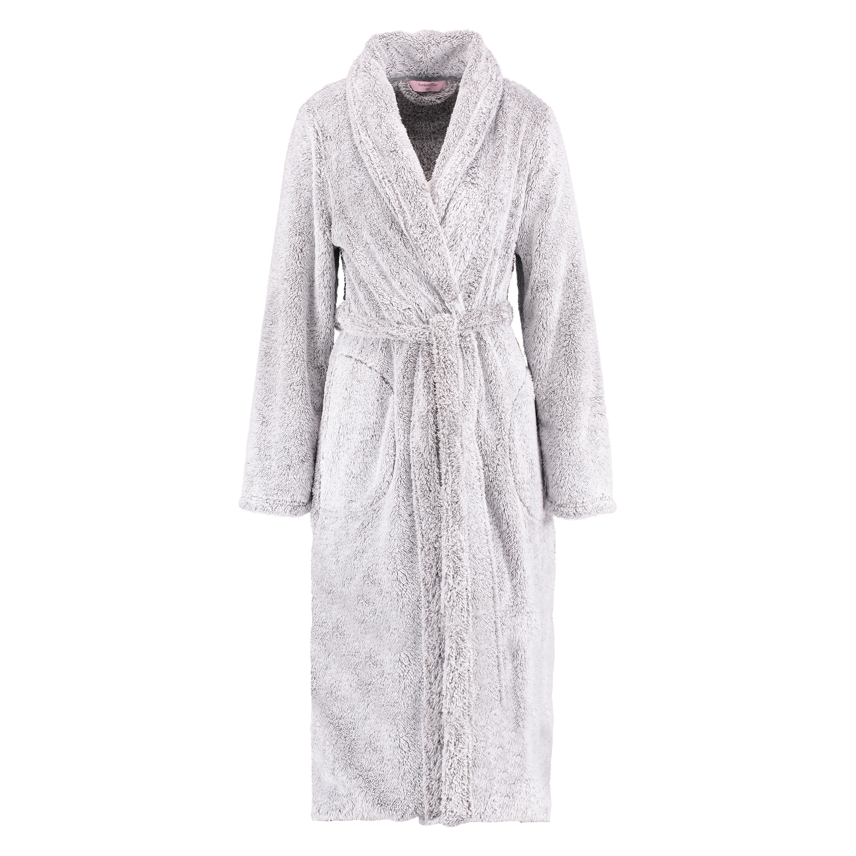 Fleece Glazed Long Bathrobe, Grey, main