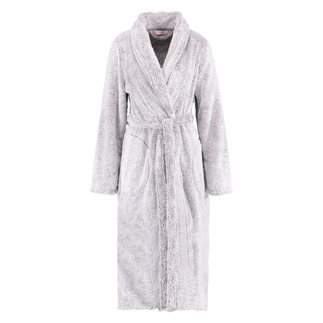 Fleece Glazed Long Bathrobe, Grey
