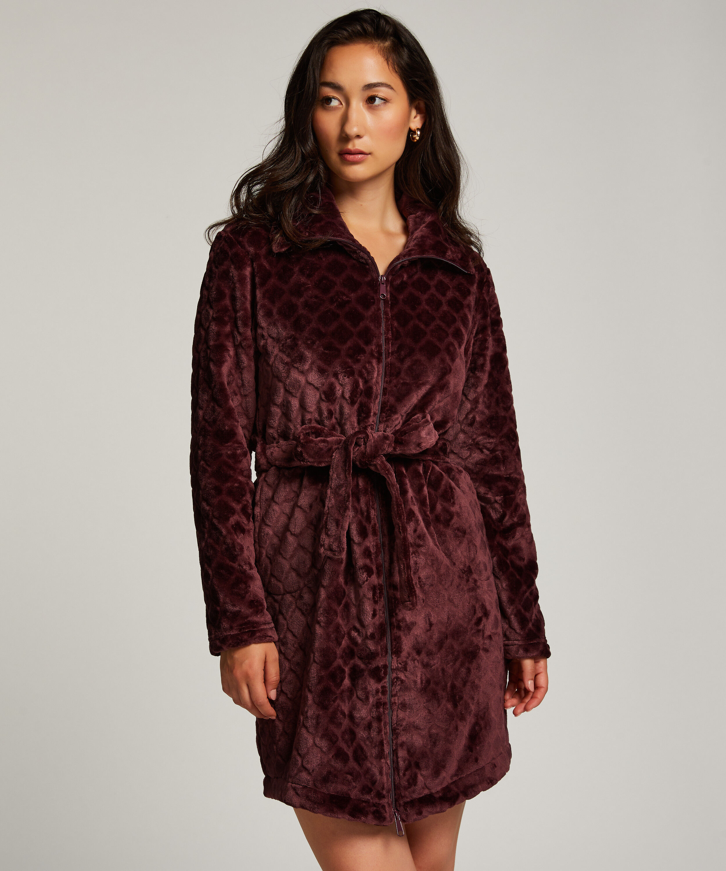 Zip Fleece Bathrobe, Purple