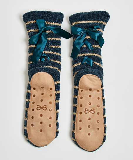 Lace-Up Slipper Socks, Blue