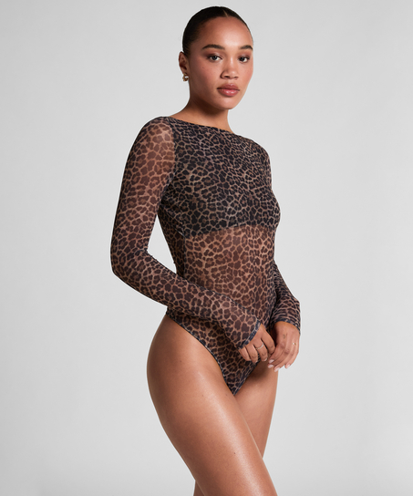 Tara Leopard Long Sleeved Body, Black