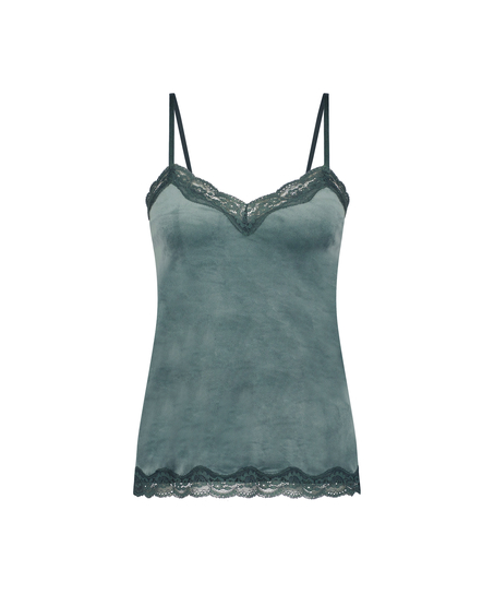 Velours Lace Cami Top, Green