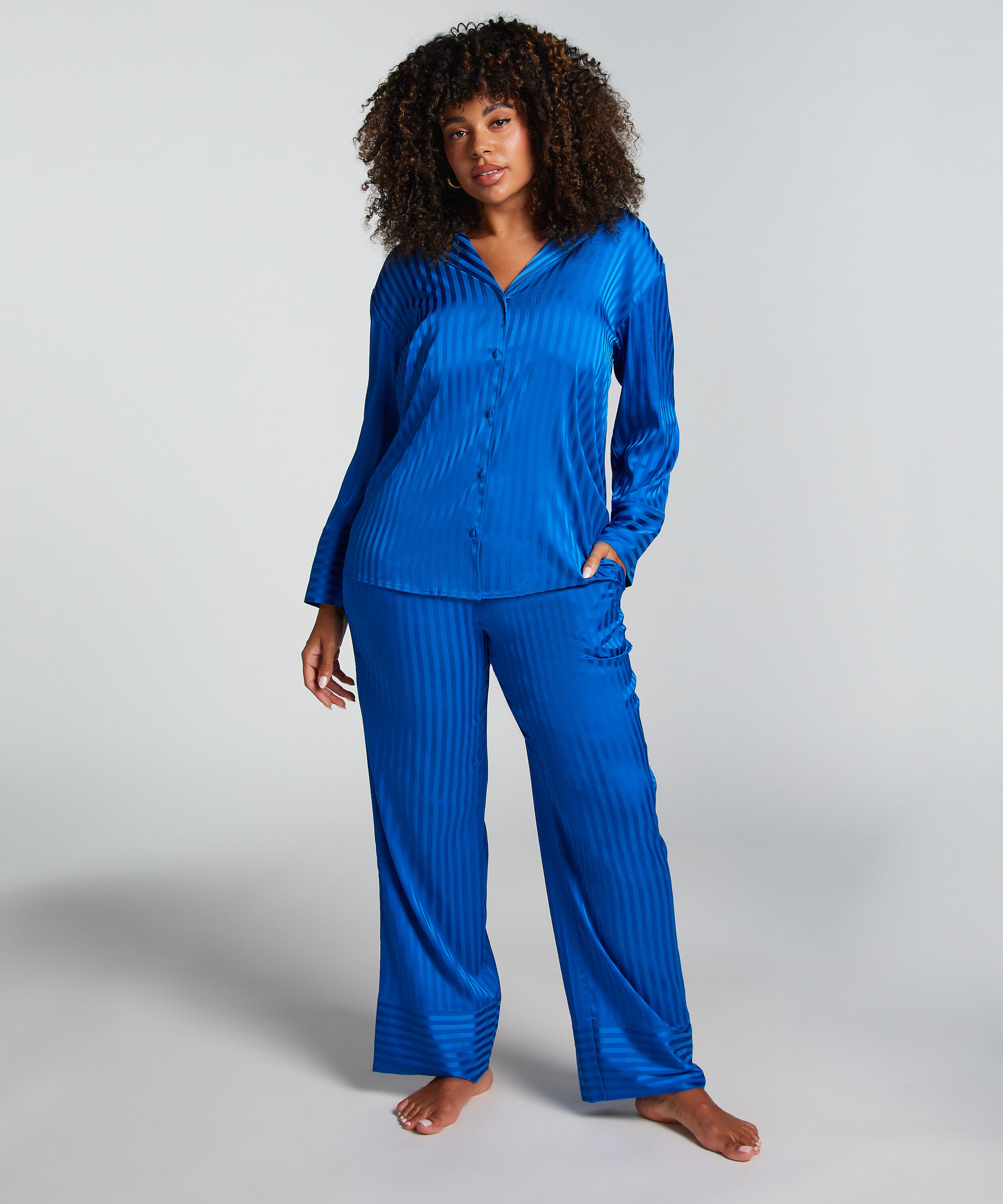 Satin Long-Sleeved Jacket, Blue