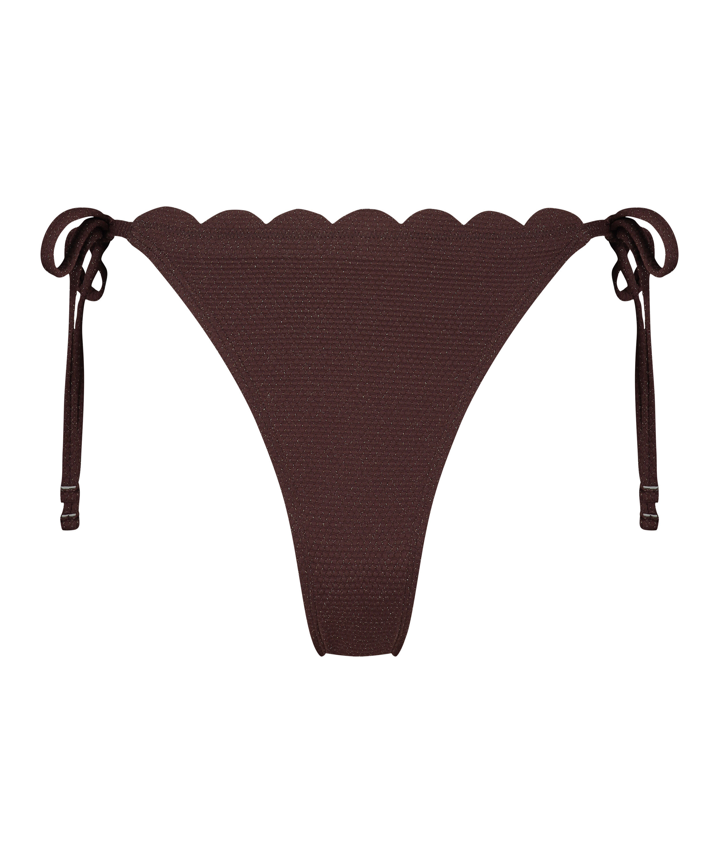 Scallop Lurex Cheeky Tanga Bikini Bottoms, Brown