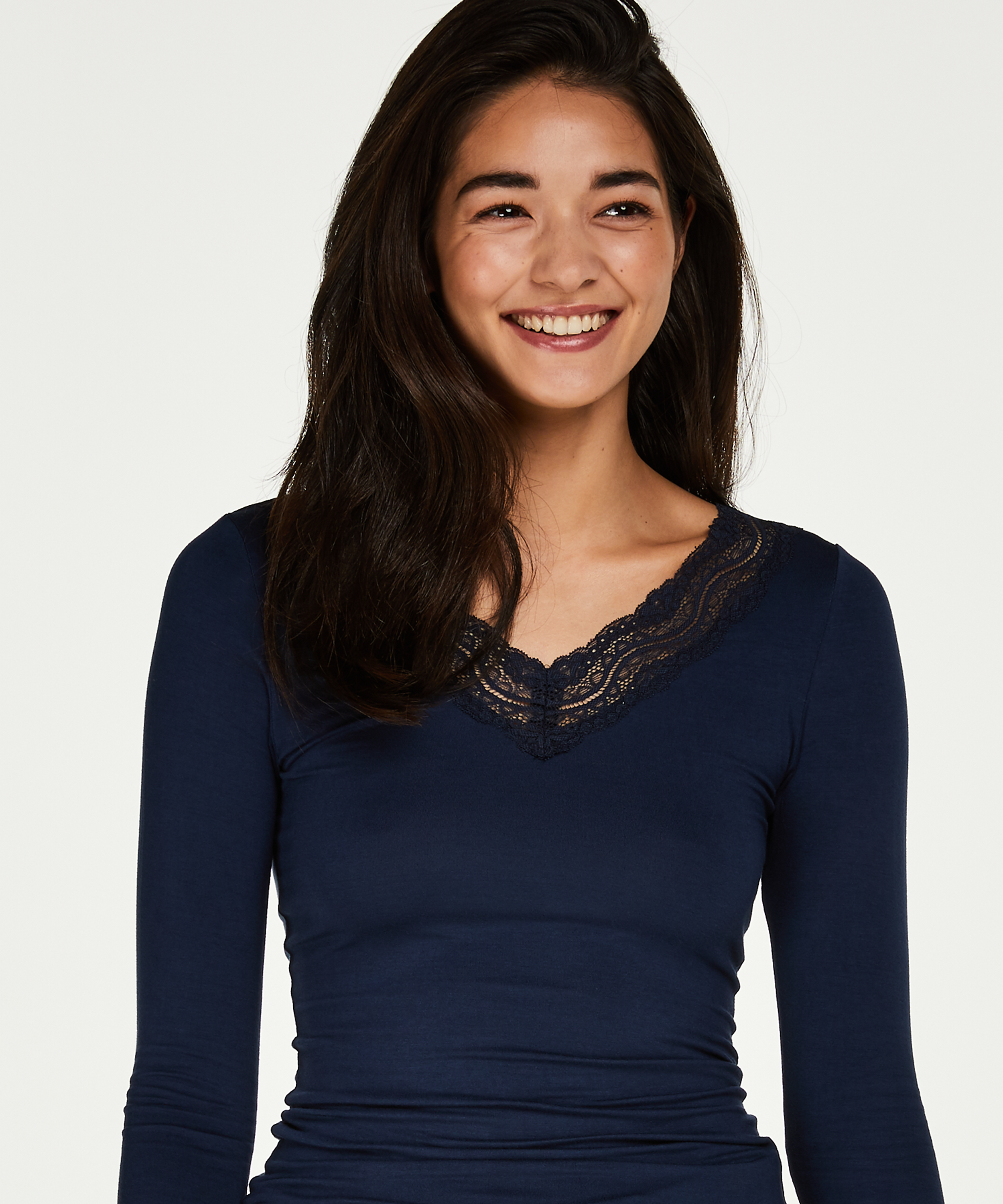 Top V-neck long sleeves, Blue, main