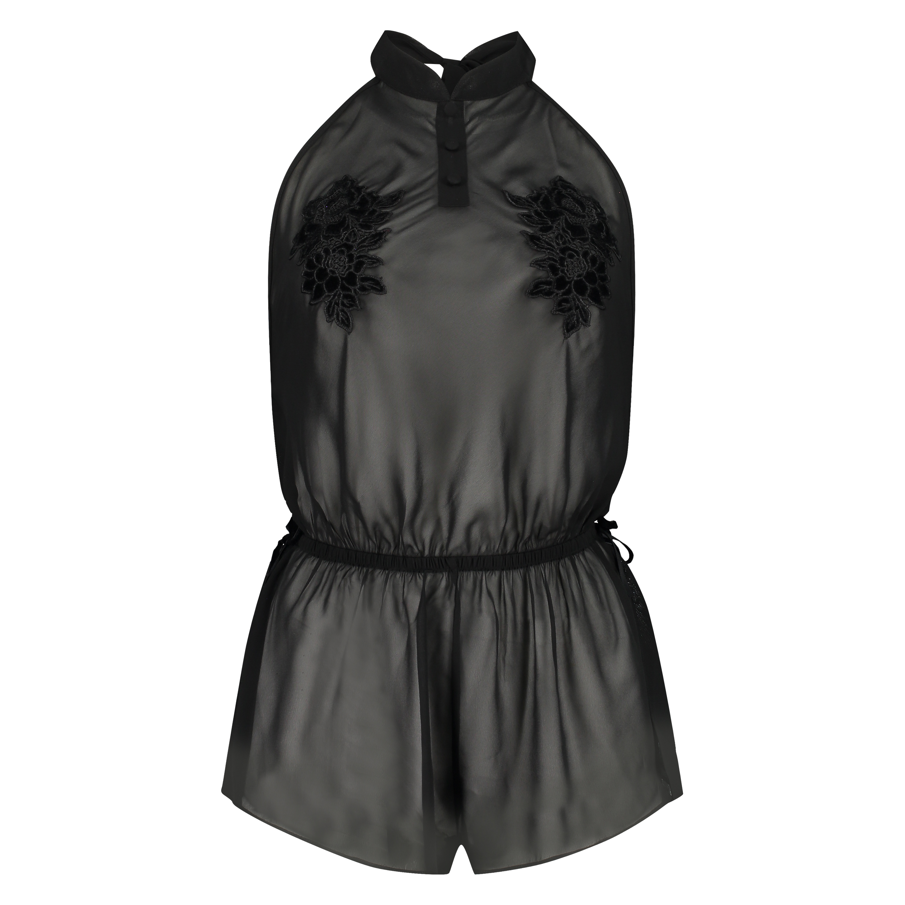 Embroidery playsuit, Black, main