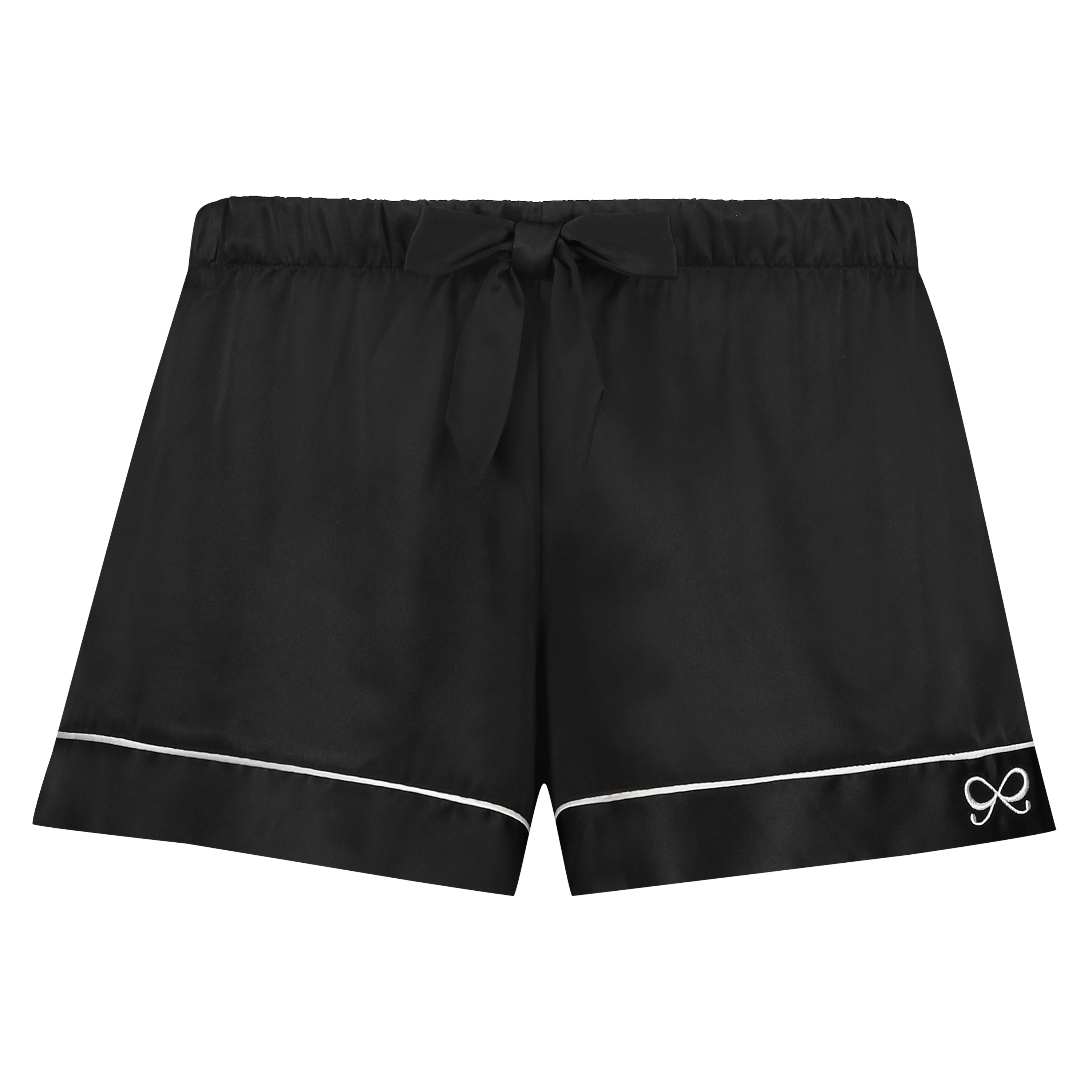 Satin Lace Pyjama Shorts, Black, main