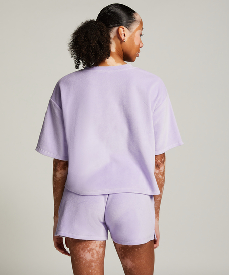 Short-sleeve velours top, Purple