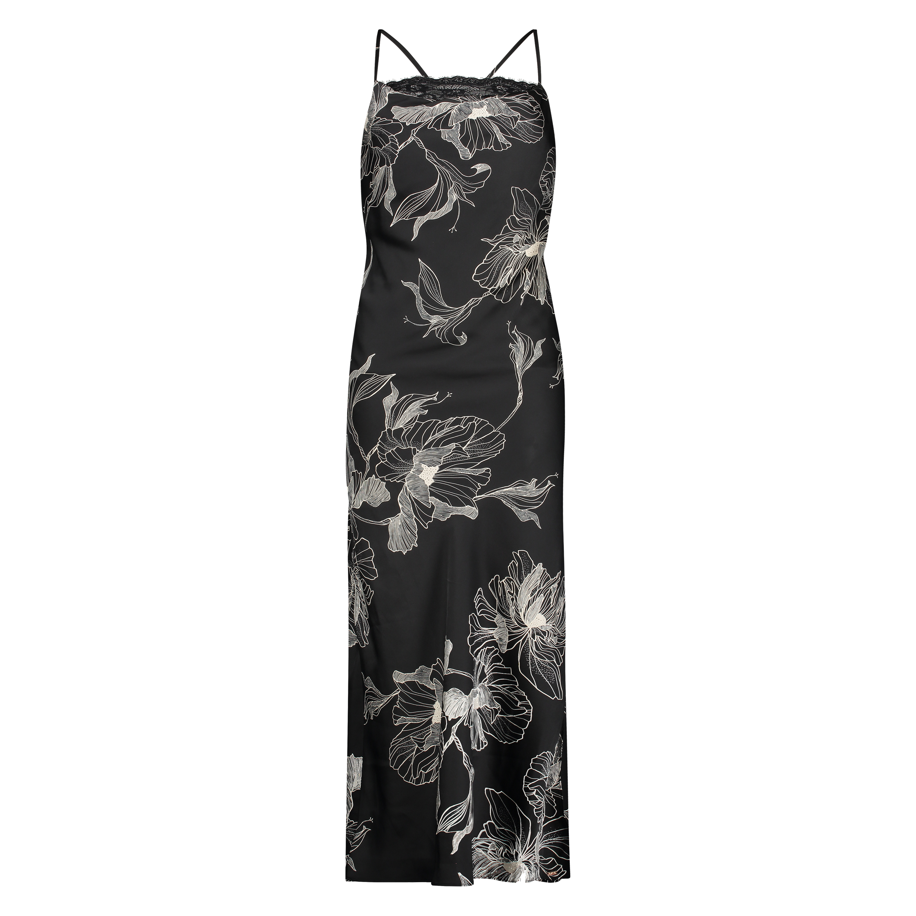 Lotus Satin Slip Dress, Black, main