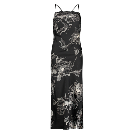 Lotus Satin Slip Dress, Black