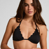 Scallop Floral Triangle Bikini, Black