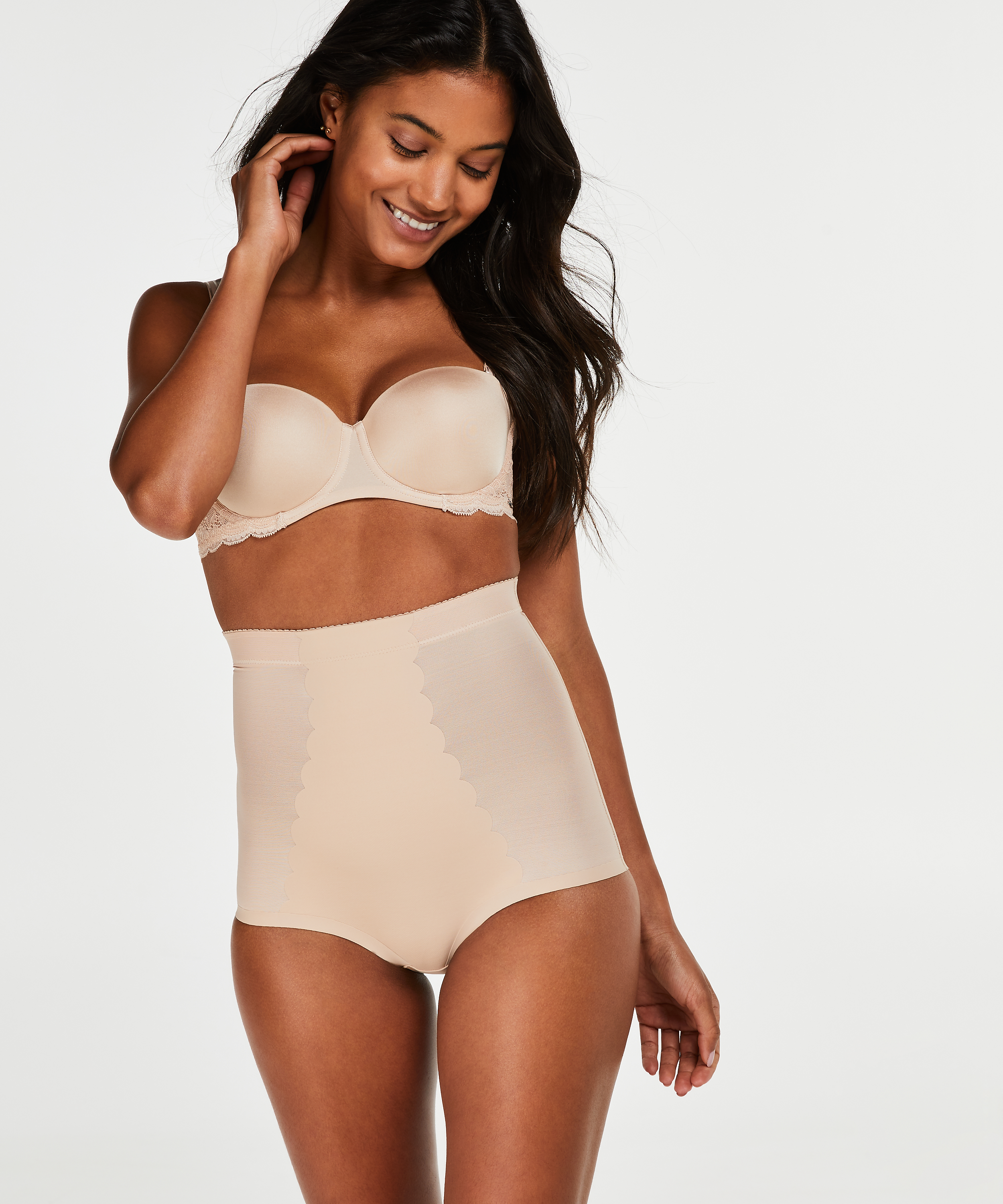 Sculpting scallop high waisted brief - Level 3, Beige, main