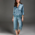 Silk capri pants, Blue
