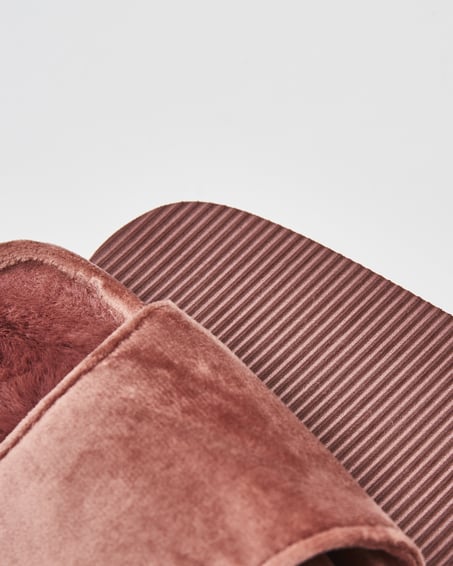 Fake fur velour slippers, Pink