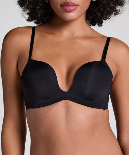 Deep-V Padded Underwired Push-Up Bra, Black