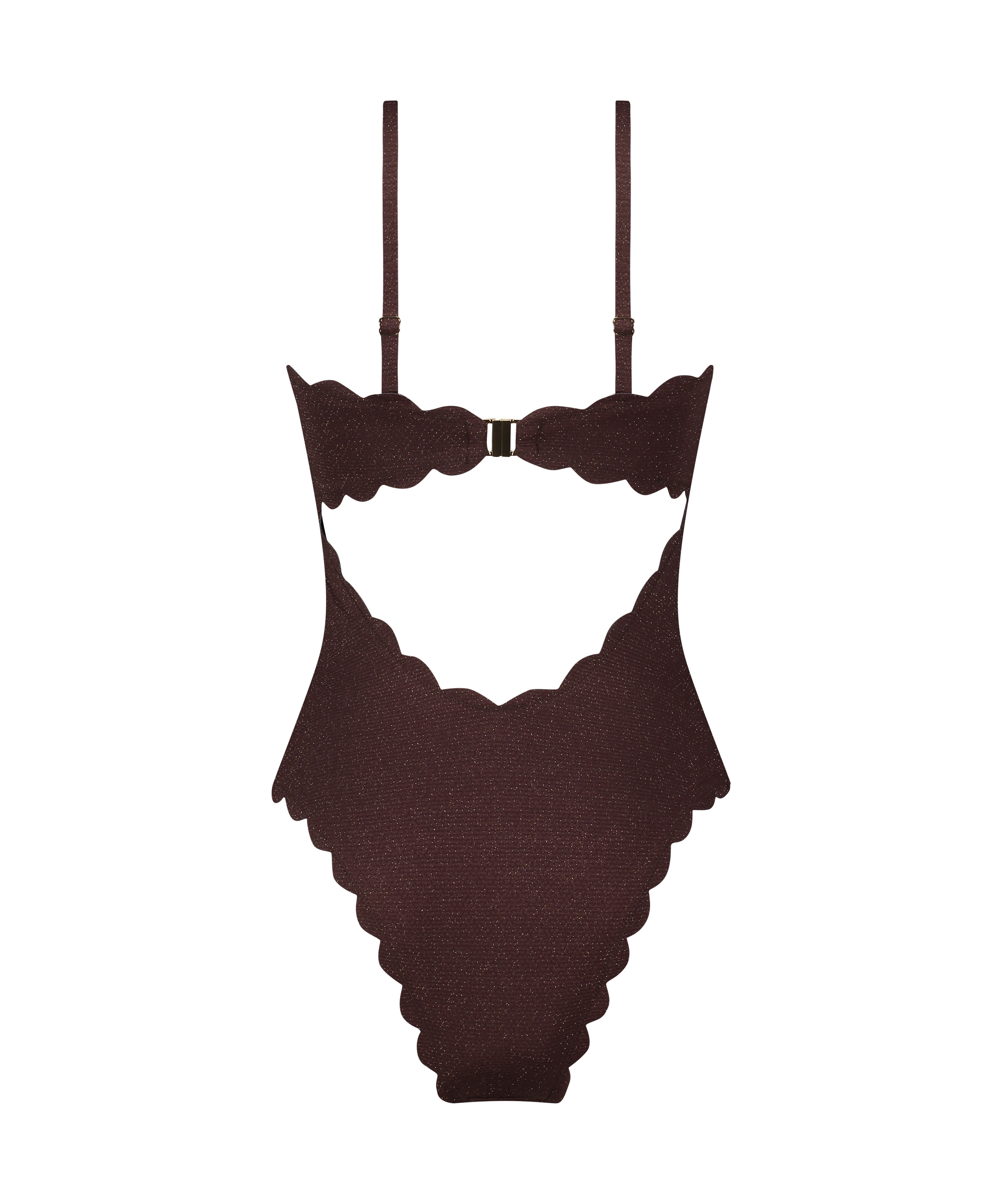 Bandeau Scallop Swimsuit, Brown, main
