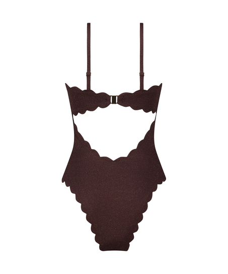 Bandeau Scallop Swimsuit, Brown