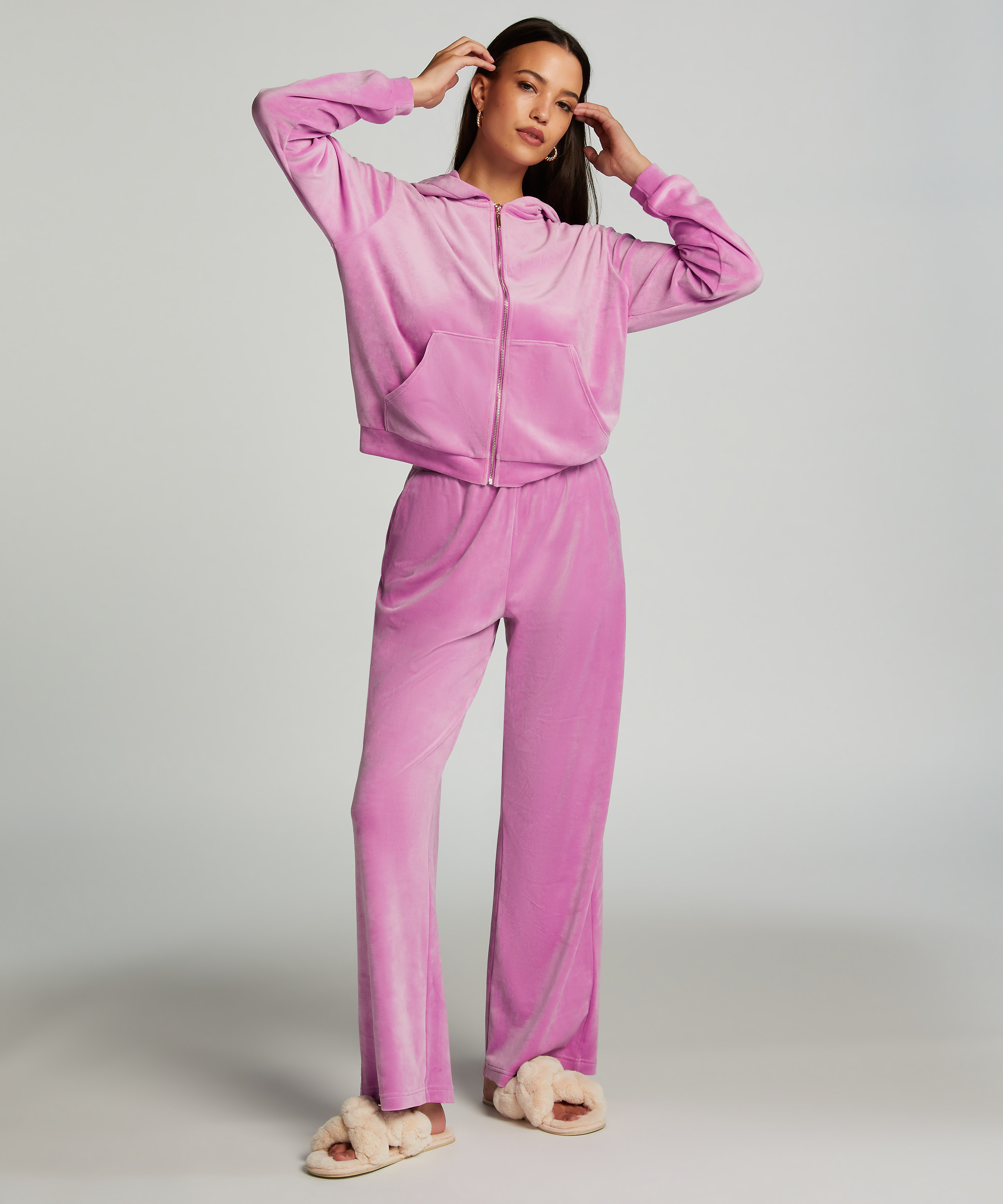 Tall Velours Pyjama Bottoms, Pink, main