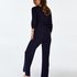 Long-sleeved pyjama top rib keyhole, Blue