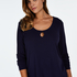 Long-sleeved pyjama top rib keyhole, Blue