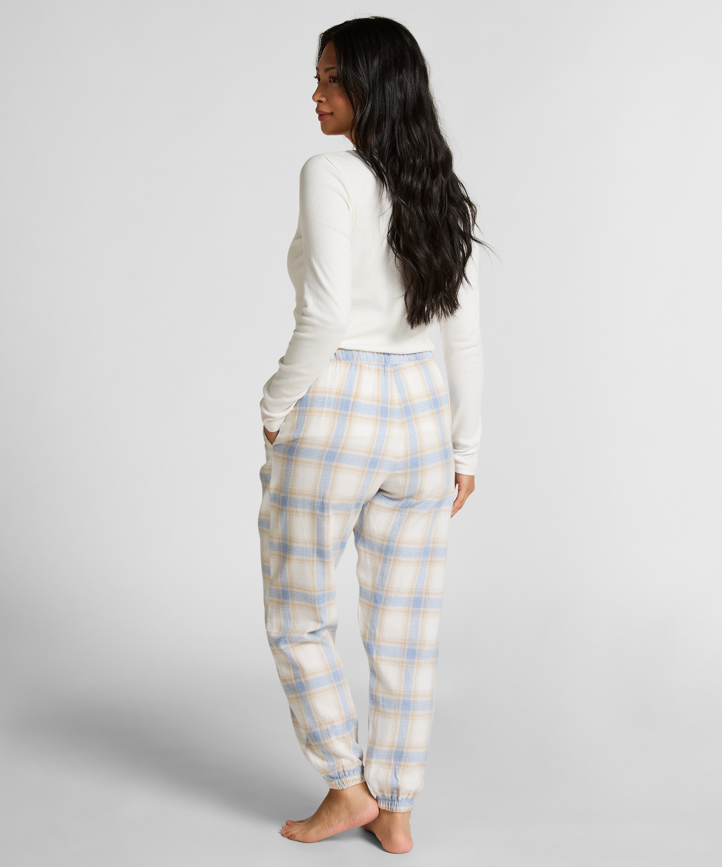 Petite Twill Check Pyjama Pants, Blue, main
