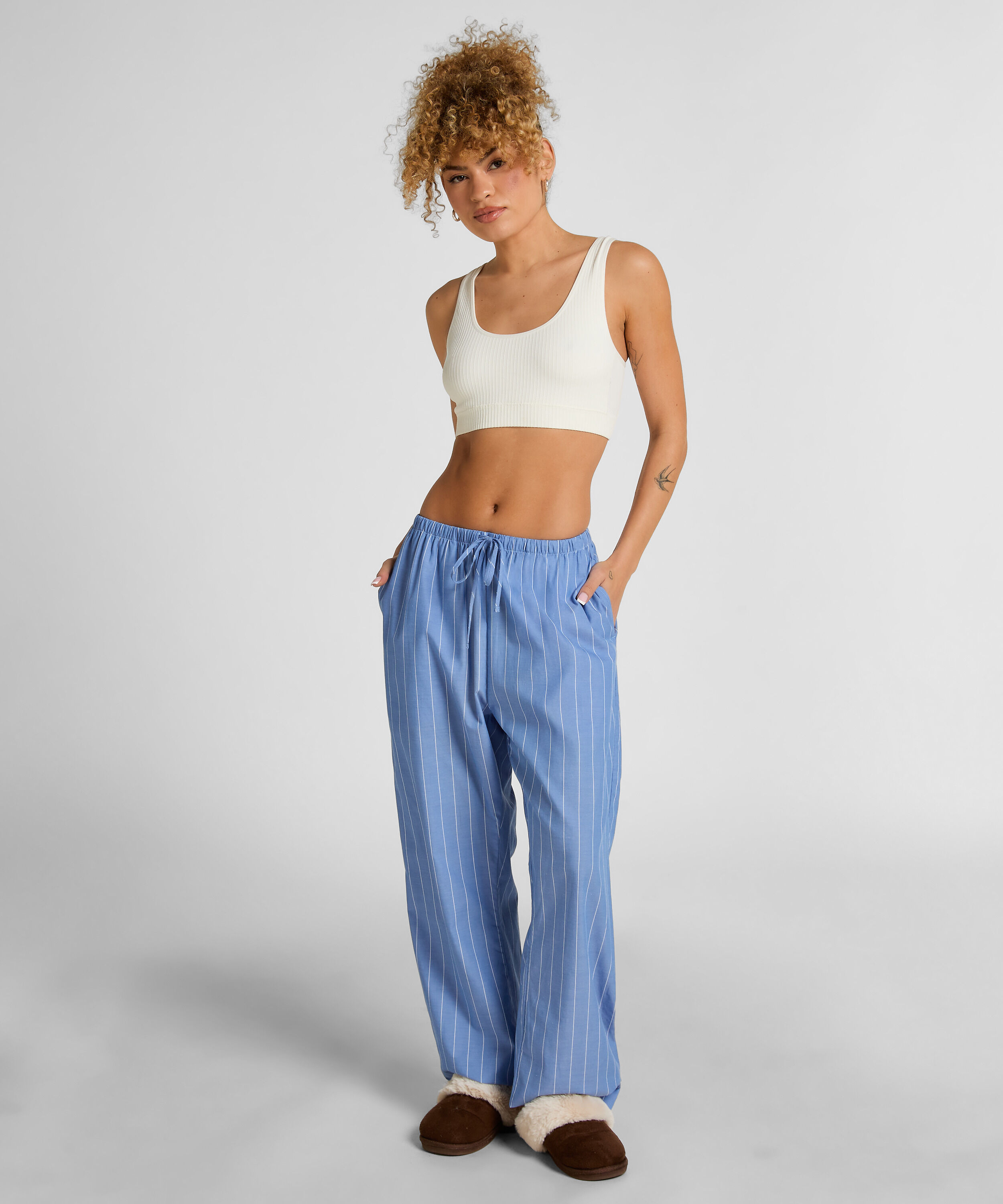 Pant Woven Cotton Stripe, Blue