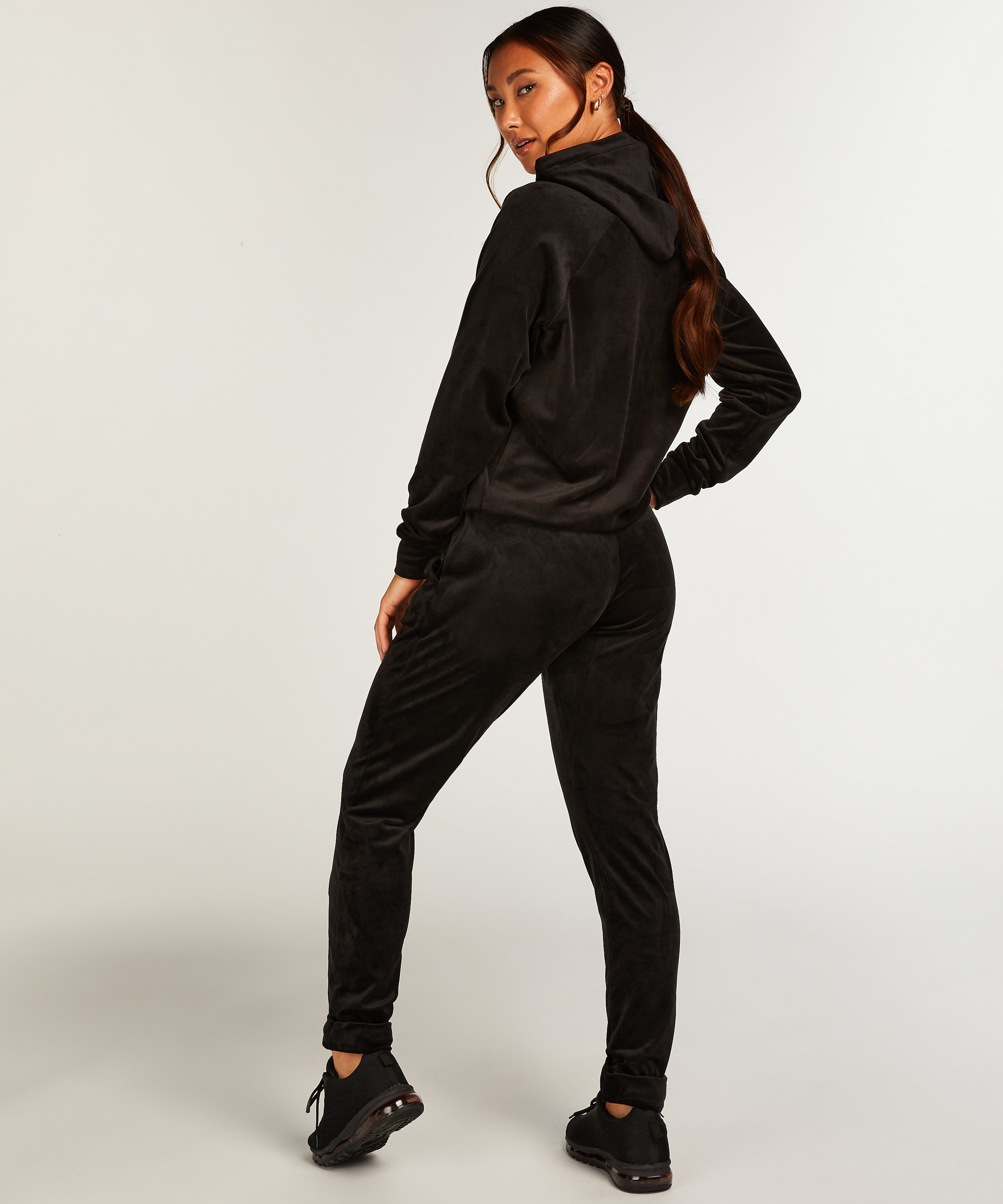 Tall Velours Jogging Bottoms, Black, main