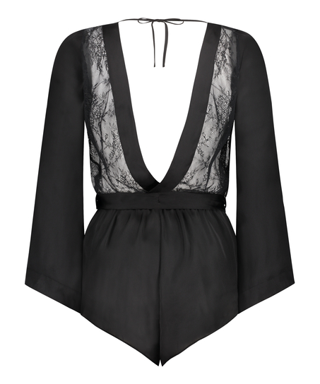Rylie Satin Playsuit, Black