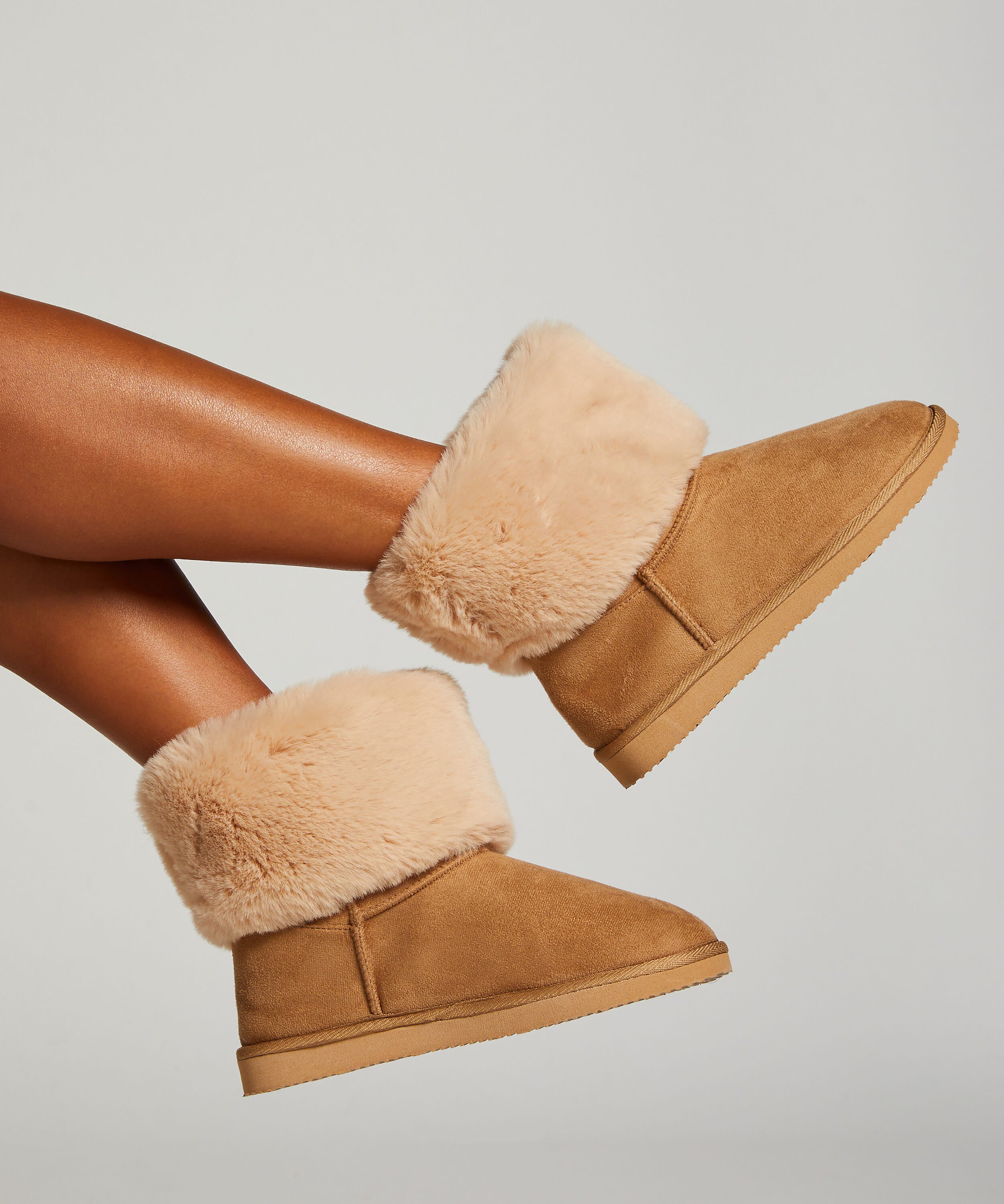 Faux Suede Slippers, Beige