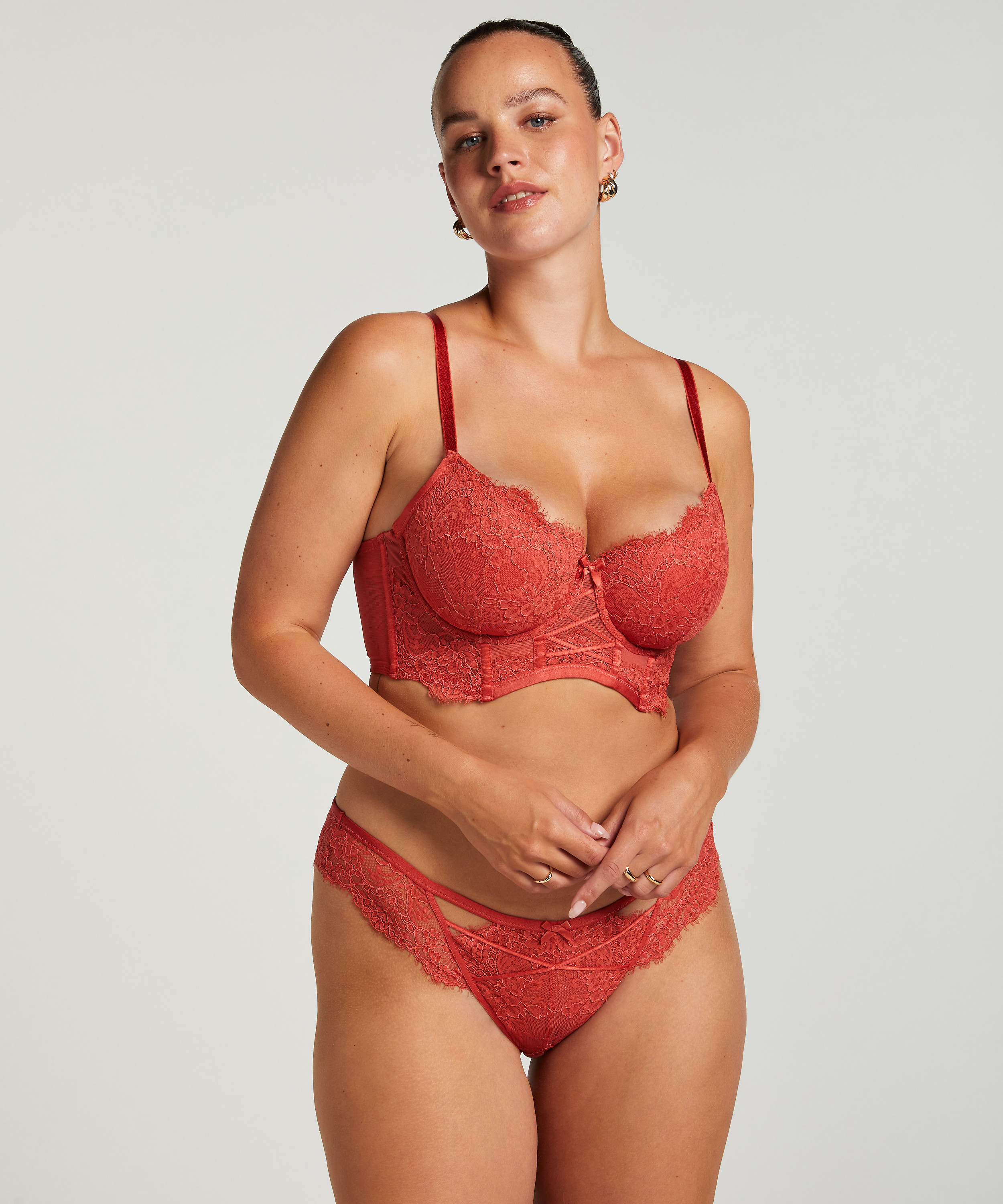 Arabella padded longline underwired bra, Red, main