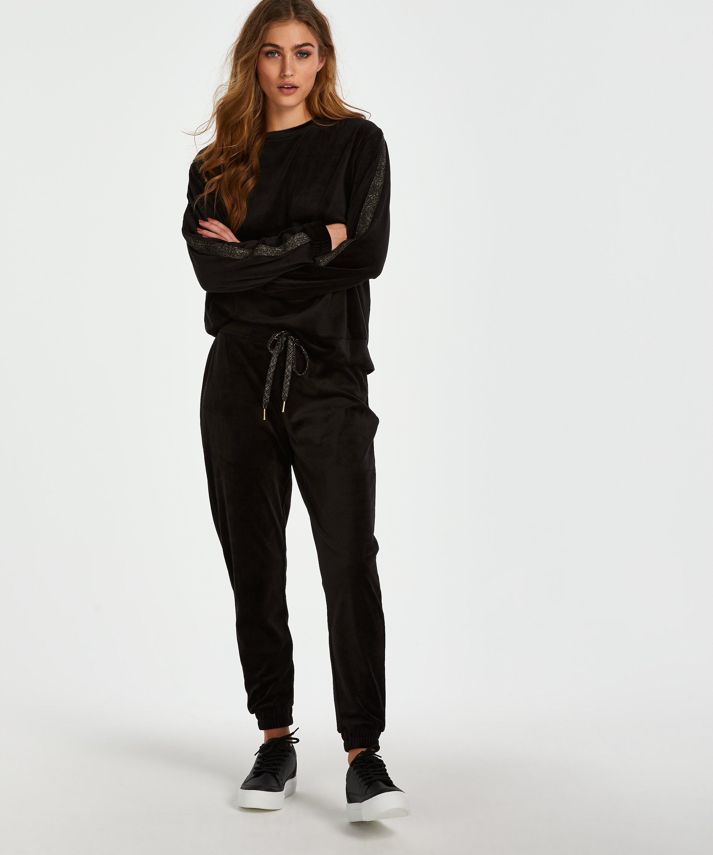 Velvet Lurex jogging bottoms, Black, main