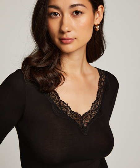 Jersey Long-sleeved Pyjama Top, Black