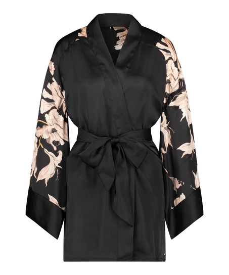Bloom Satin Kimono, Black