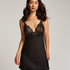 Donna Sparkle Satin Slip Dress, Black