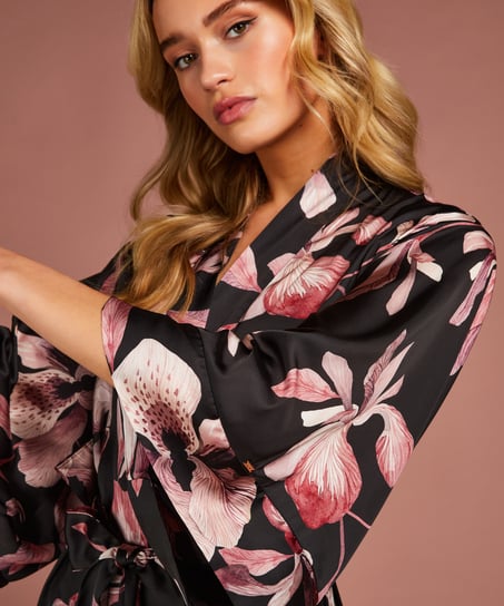 Bloom Satin Kimono, Black