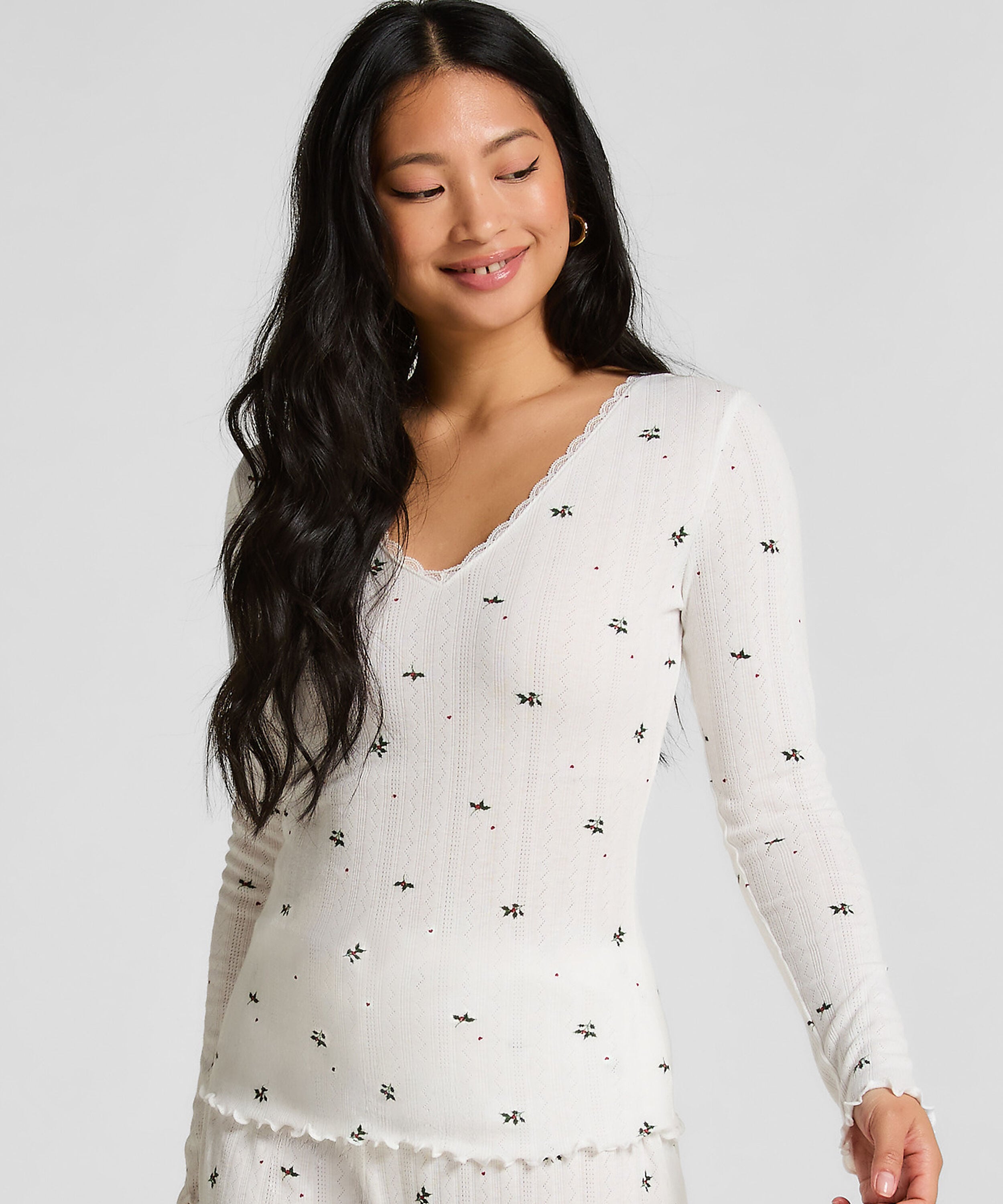 Pointelle Pyjama Top, White Pointelle Pyjama Top, White