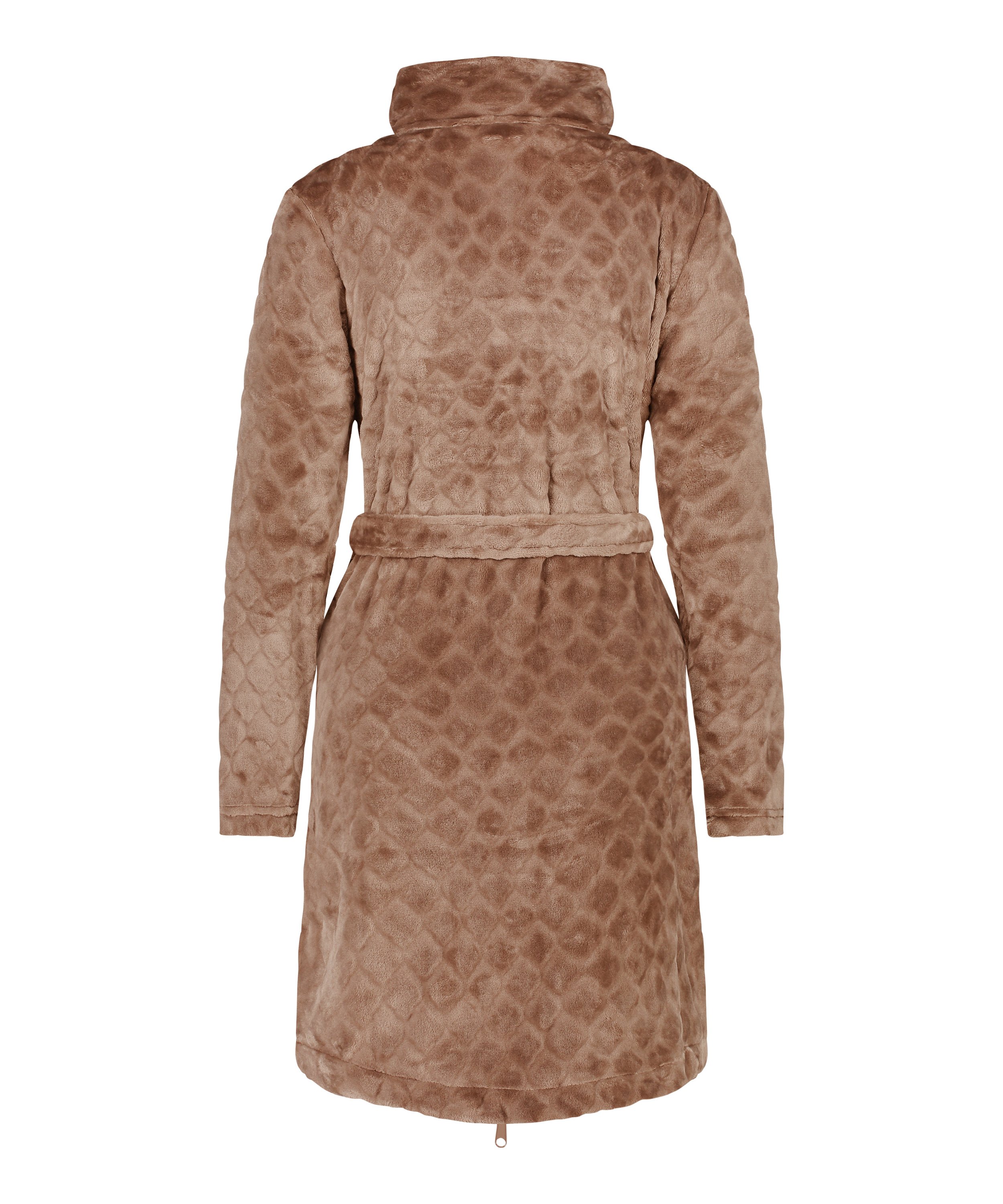 Zip Fleece Bathrobe, Brown, main