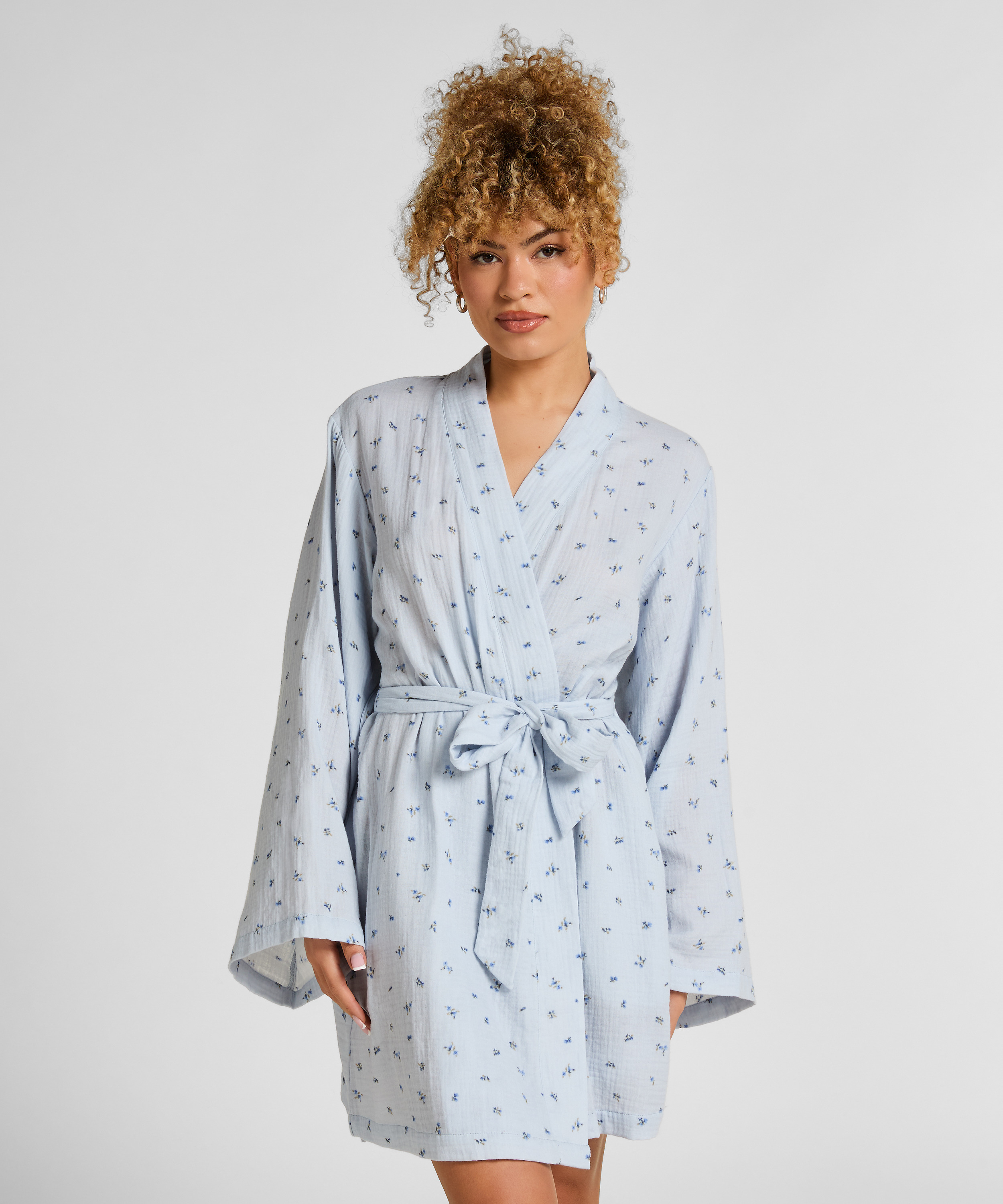 Muslin Robe Short, Blue, main