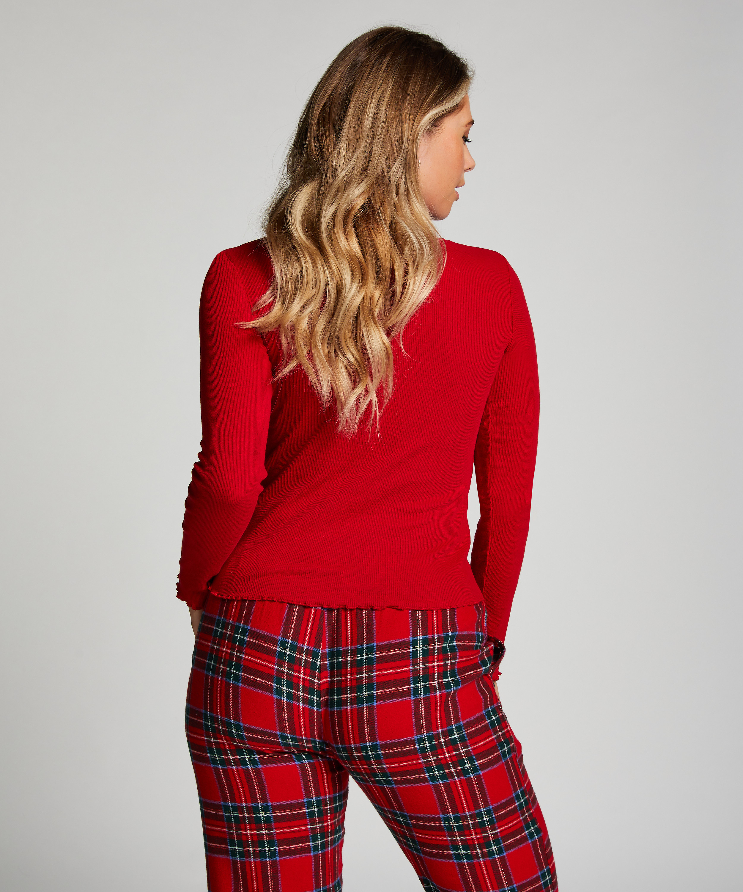 Long-Sleeved Pyjama Top, Red, main