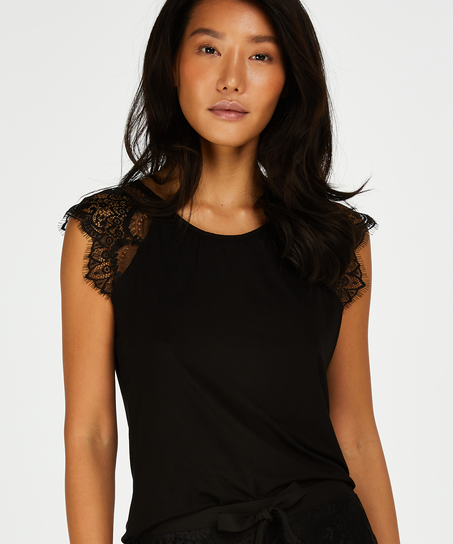 Jersey Lace Singlet, Black