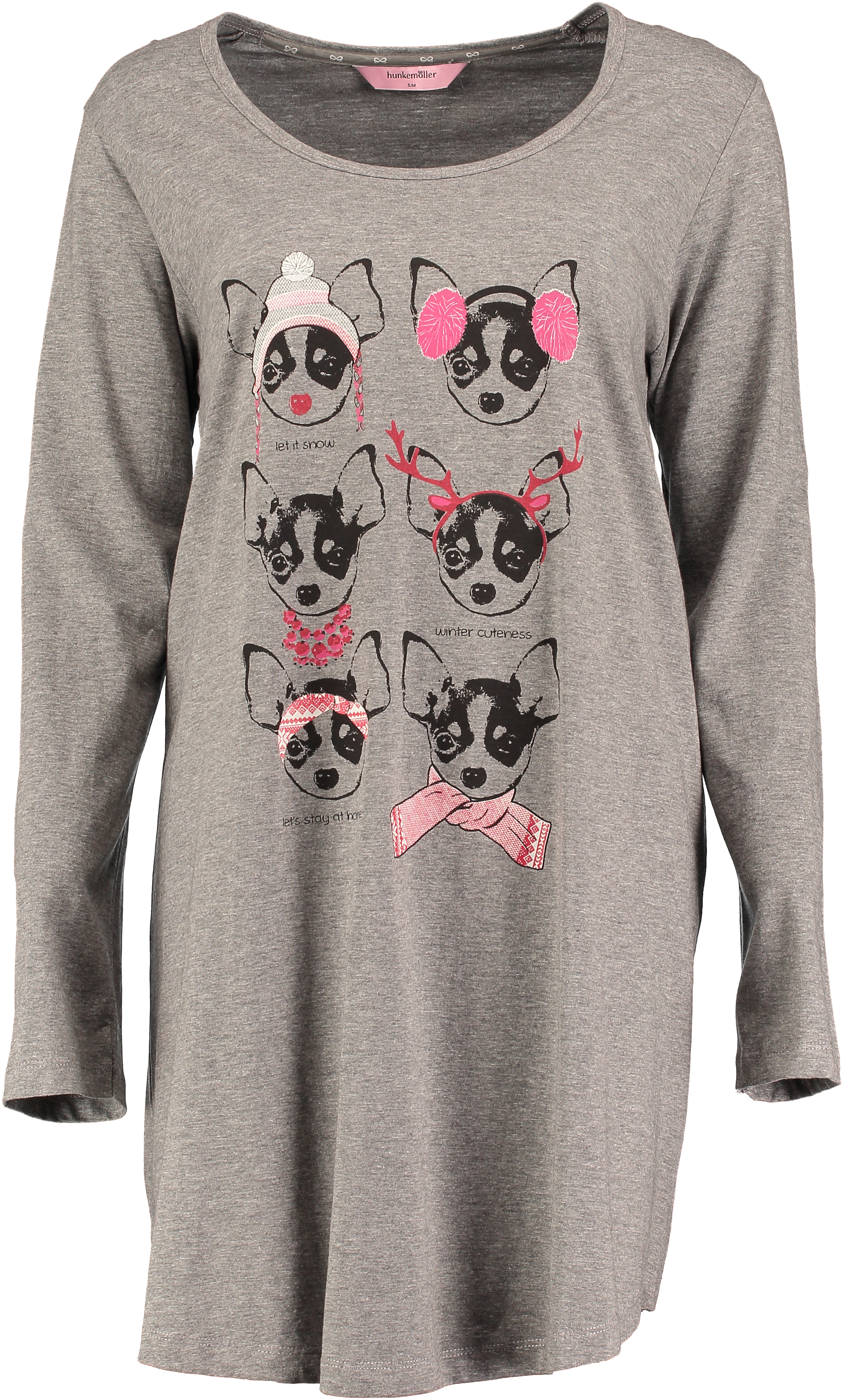 Nightshirt round neck long sleeves, Grey, main