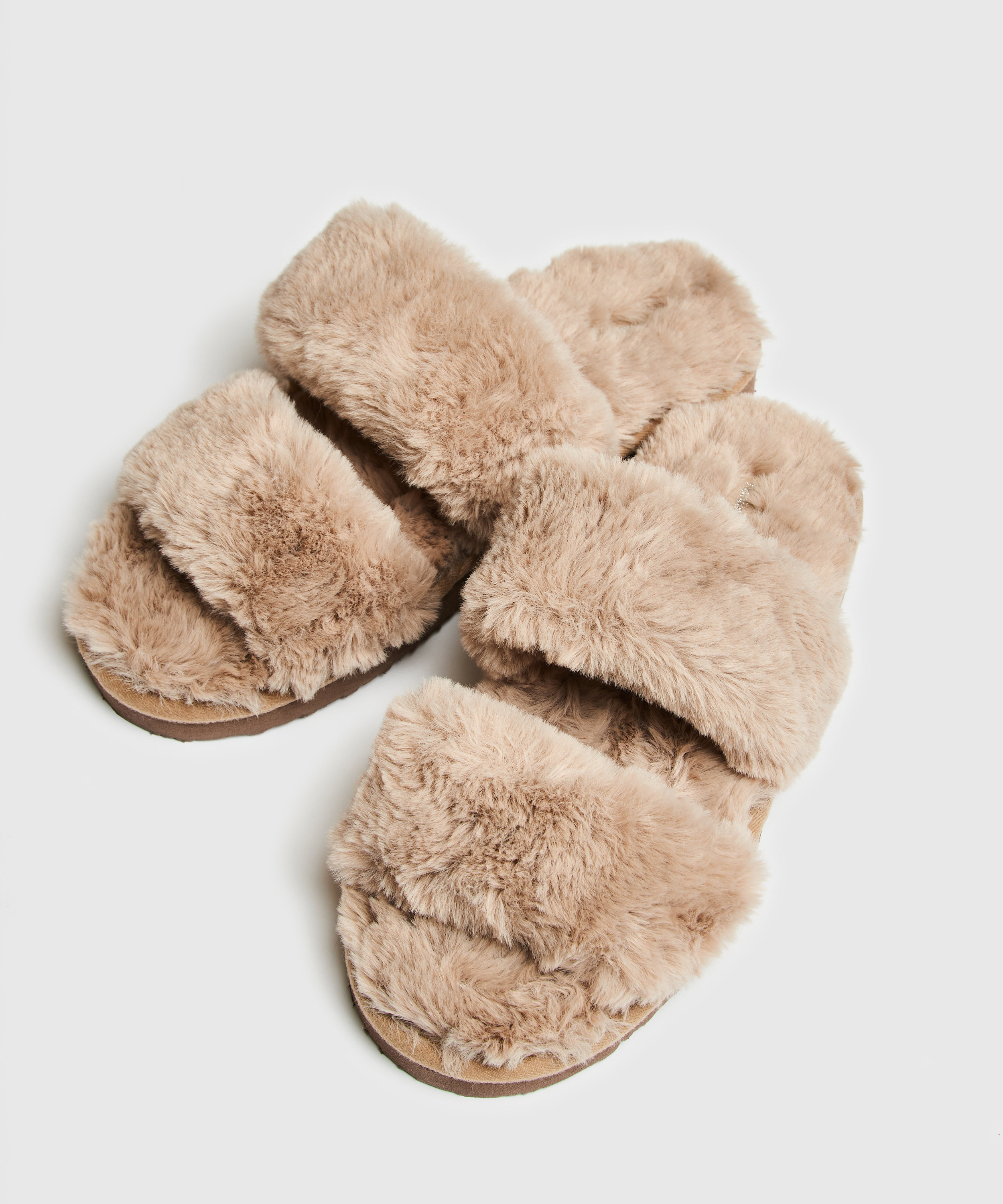 Fake Fur Slippers, Brown, main