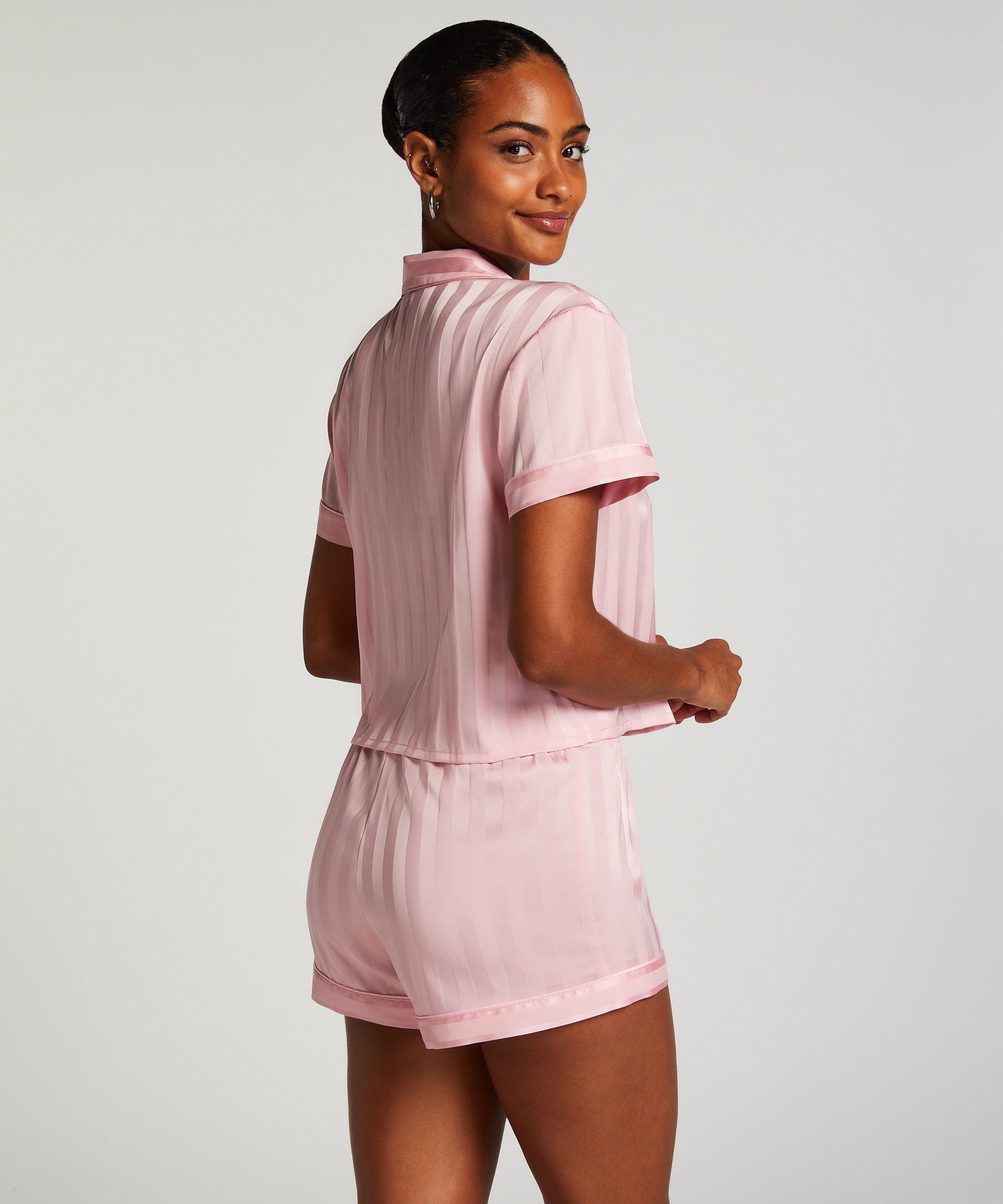 Satin pyjama shorts, Pink, main